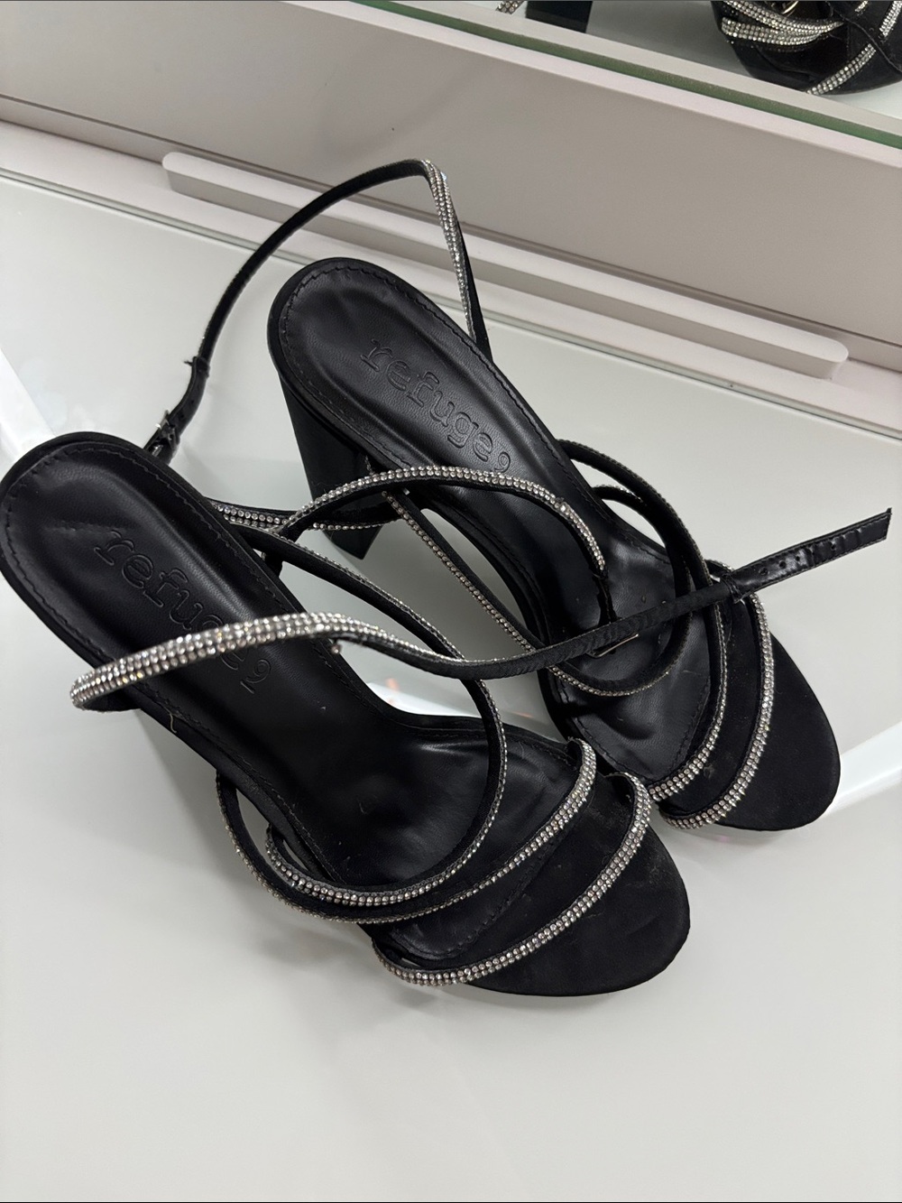 Refuge Rhinestone Strap Heels in Black